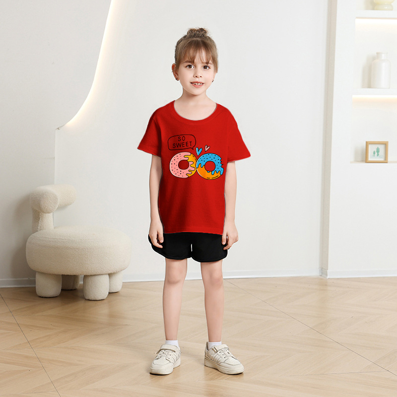 キッズファッション 小さな幸せハート刺繍半袖Tシャツ