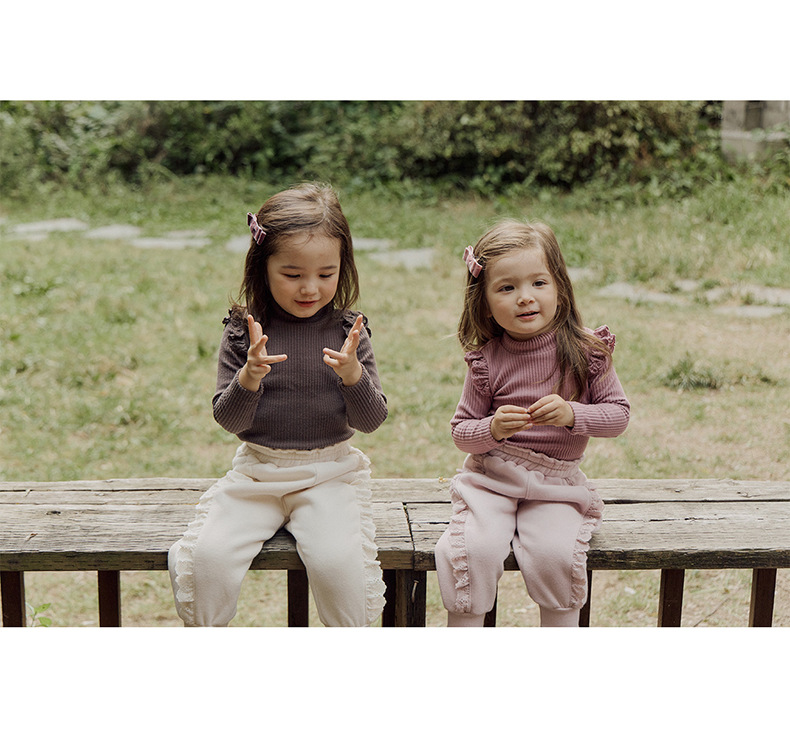 キッズファッション 花柄刺繍レース裾絞りゆったりパンツ