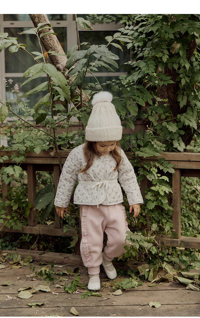 キッズファッション 花柄刺繍レース裾絞りゆったりパンツ