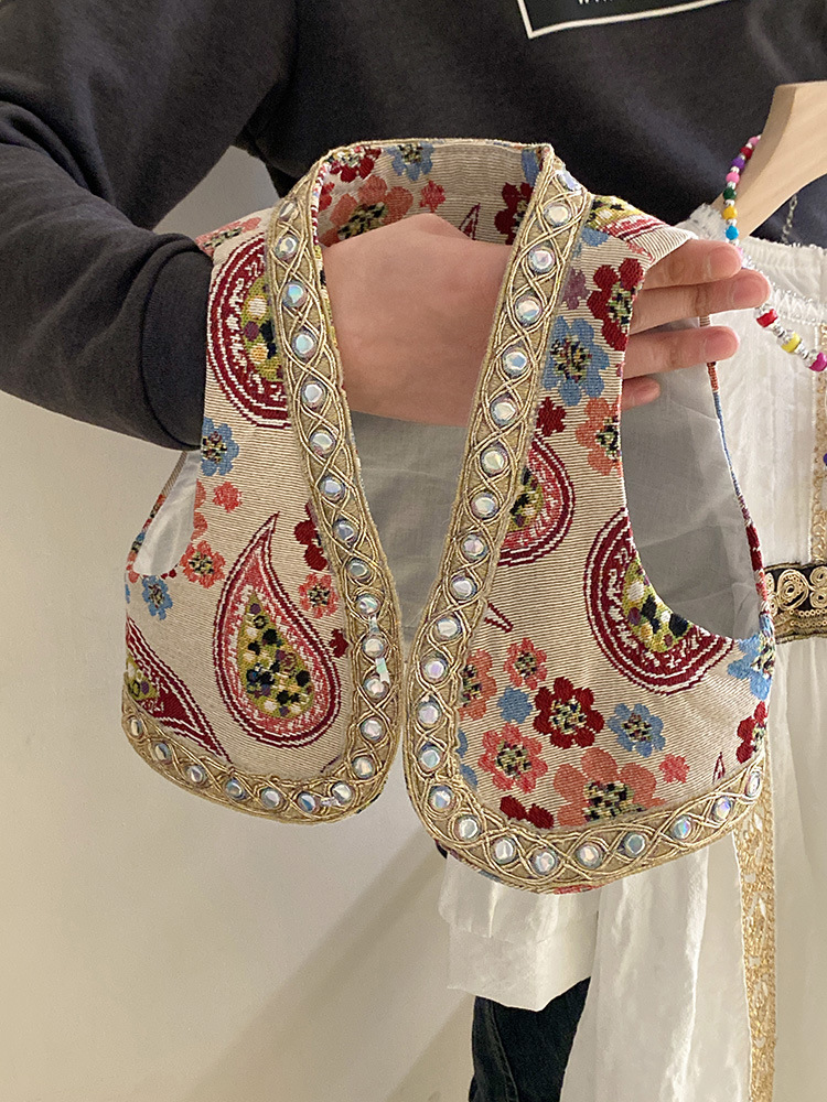 キッズファッション 民族調刺繍ベスト付き長袖ワンピースドレス