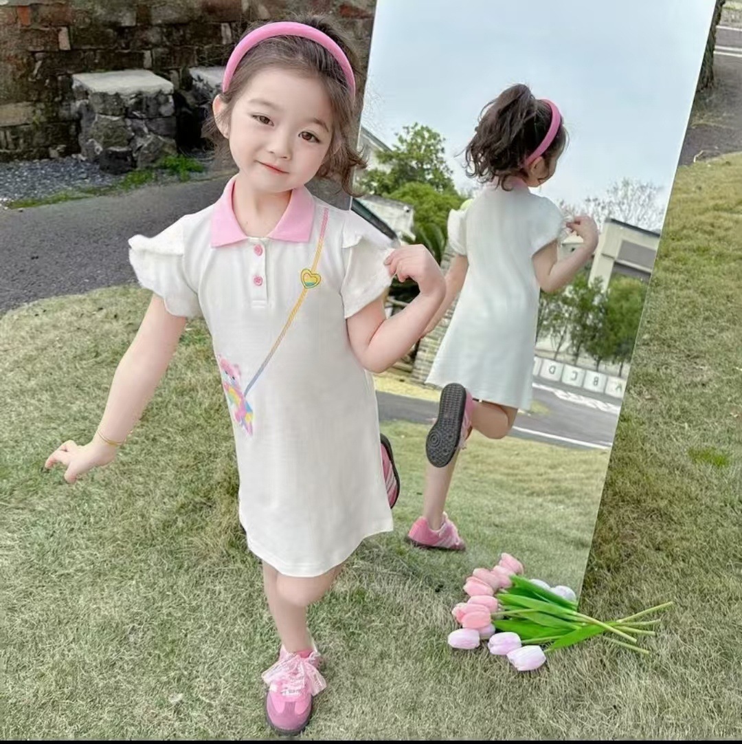 キッズファッション ワンピース　襟付きパフスリーブポロワンピース