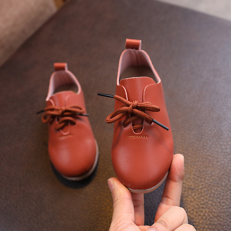 キッズファッション キッズ本革調レースアップシューズ