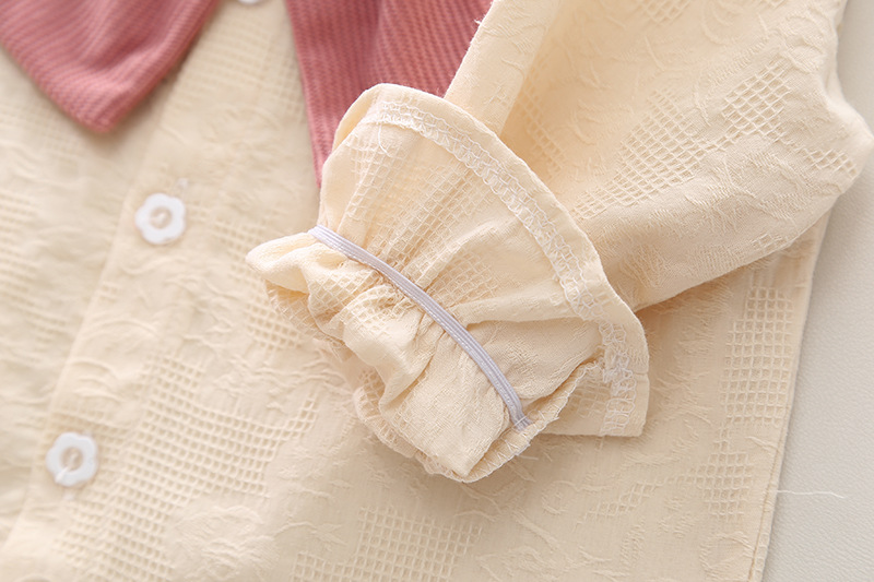 キッズファッション フリル襟付き大きなリボン飾りシャツ