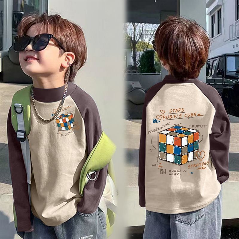 キッズファッション トレーナー　立体プリント切替ラグランスリーブトレーナー