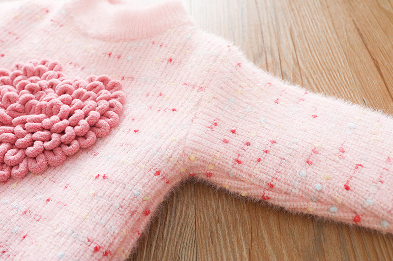 キッズファッション ふわふわハート立体編み込み長袖セーター