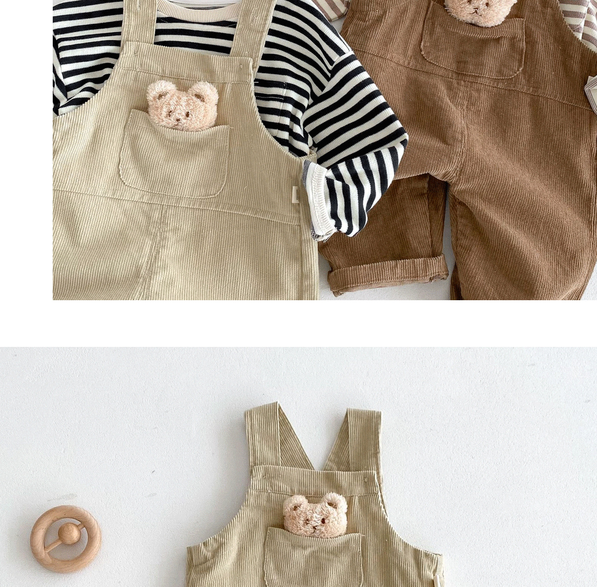 キッズファッション くまちゃんワッペン付きコーデュロイサロペット
