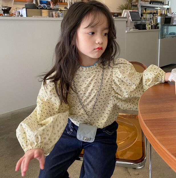 キッズファッション 女の子小花柄長袖シャツ薄手日焼け対策トップス