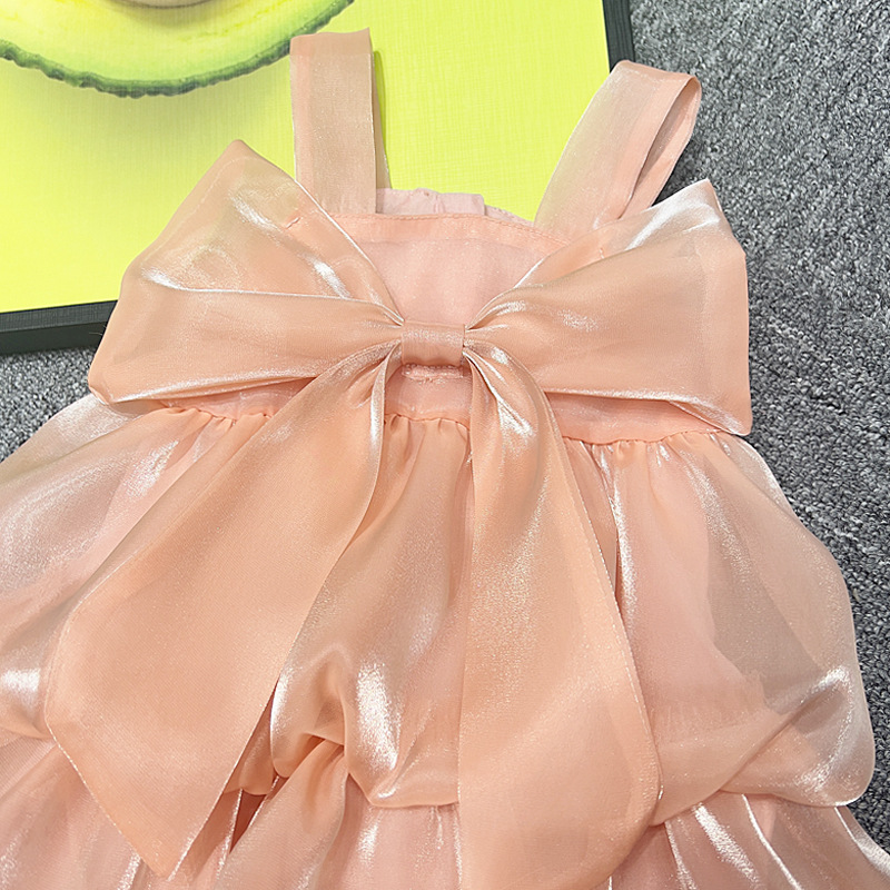 キッズファッション ふんわりリボン付き層重ねワンピース