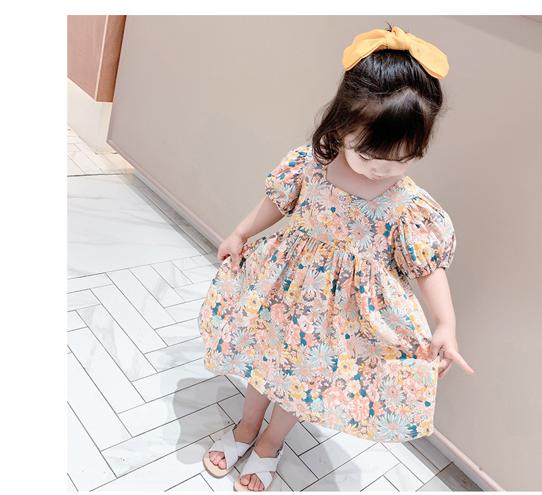 キッズファッション 花柄パフスリーブワンピース