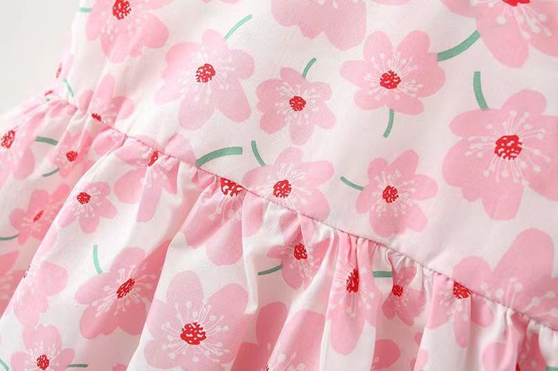 キッズファッション 花柄リボン付きノースリーブ帽子セットワンピース