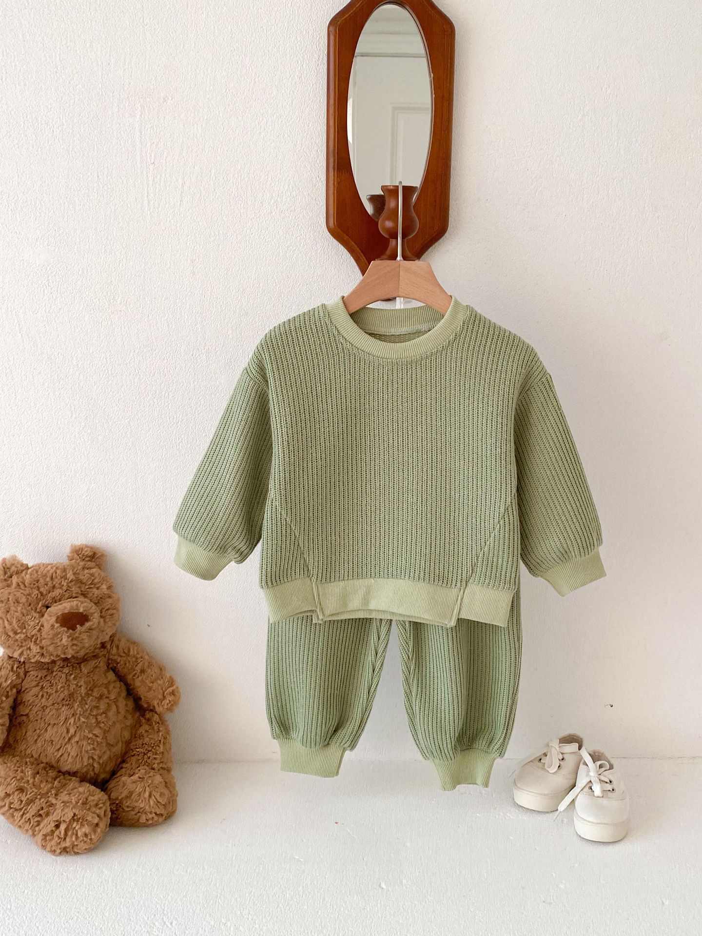 キッズファッション リブ編みセットアップニット上下セット