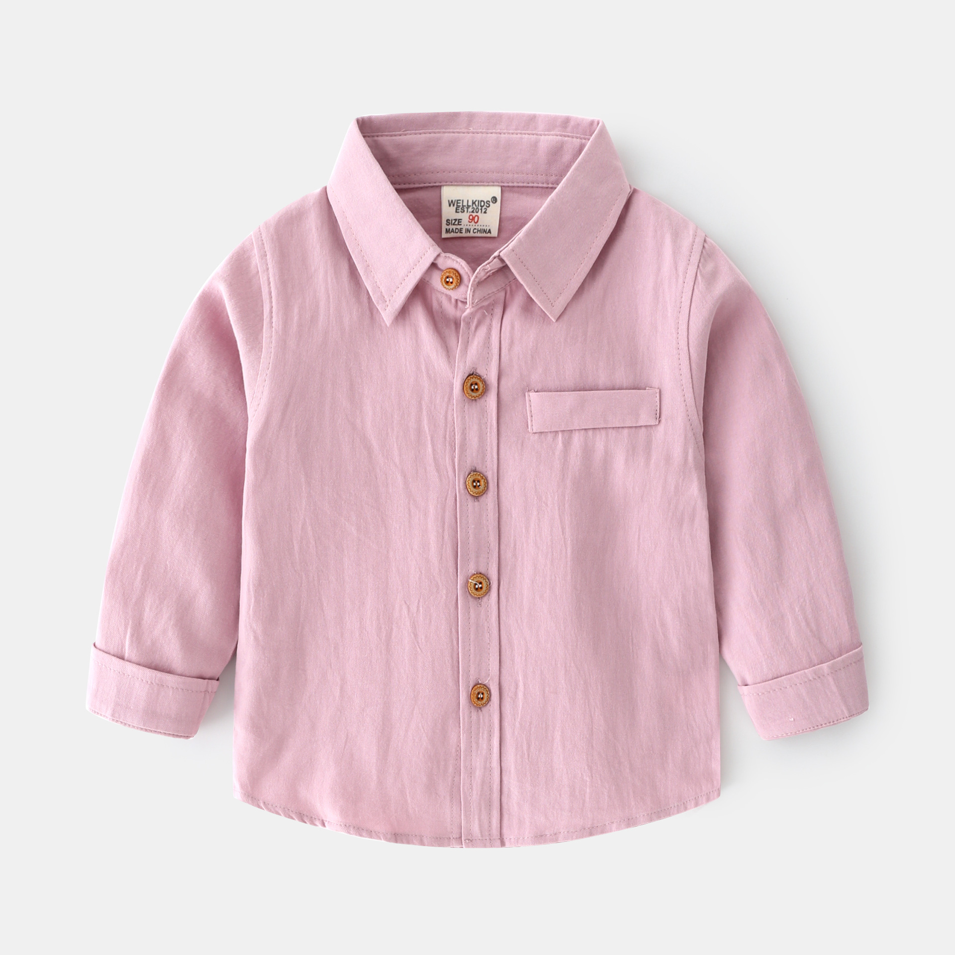 キッズファッション ナチュラル木製ボタン長袖シャツ