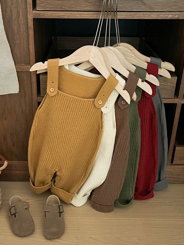 キッズファッション リブ編みニットサロペットパンツ