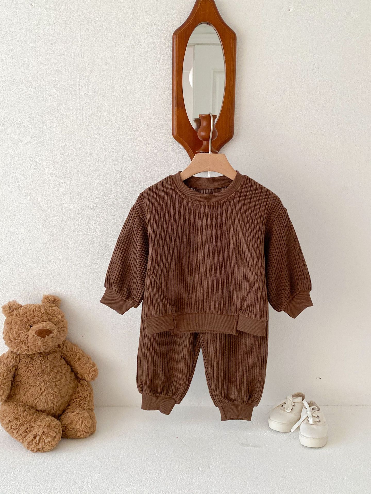 キッズファッション リブ編みセットアップニット上下セット