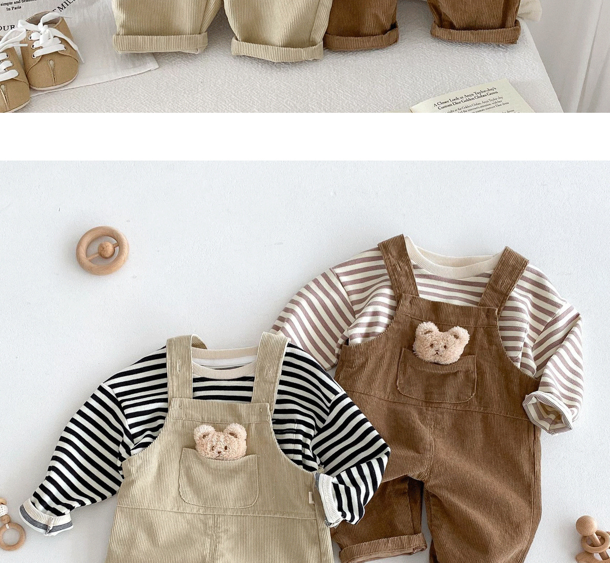キッズファッション くまちゃんワッペン付きコーデュロイサロペット