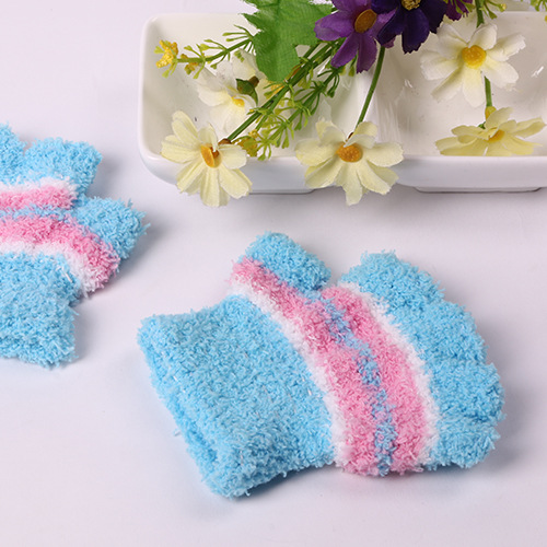 キッズファッション もこもこボーダー手袋キッズ用防寒ニット手袋
