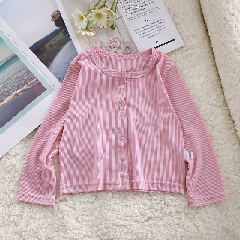 キッズファッション 女の子用フリル襟リブ編みカーディガンシャツ
