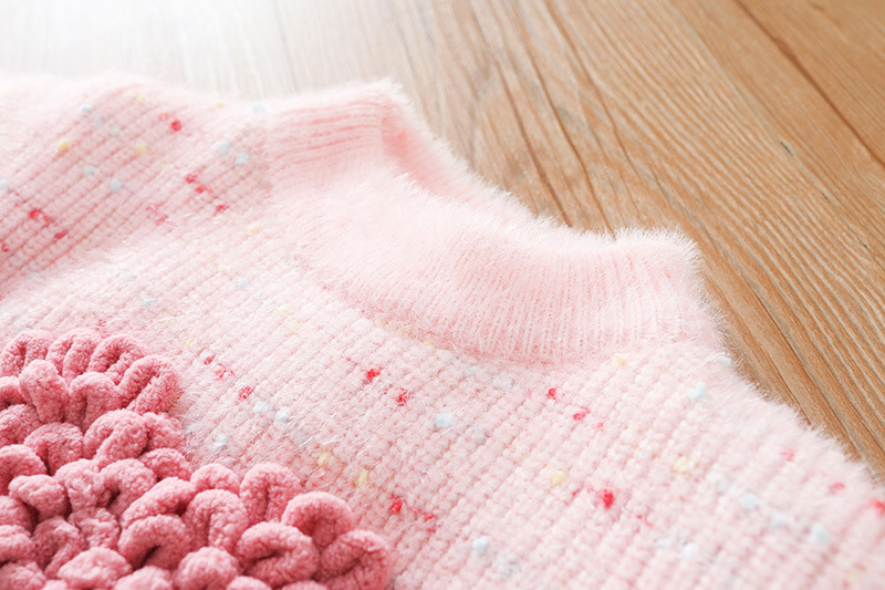 キッズファッション ふわふわハート立体編み込み長袖セーター