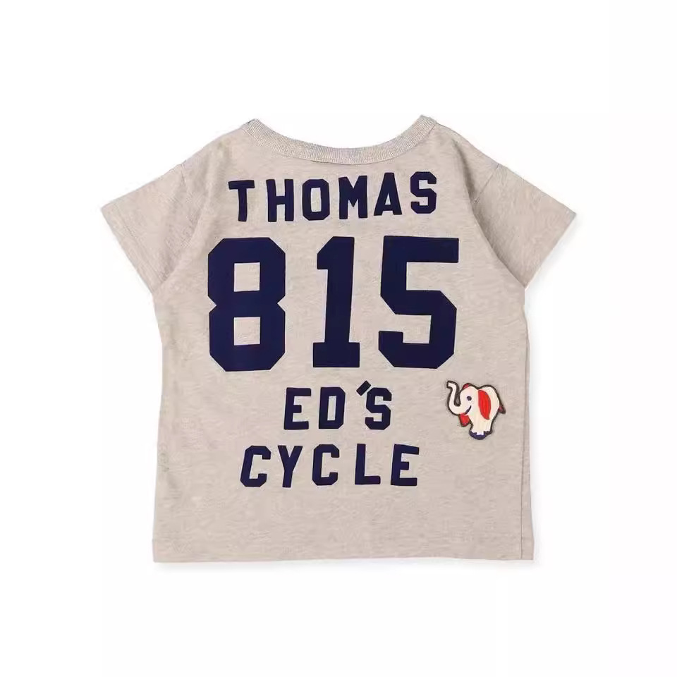 キッズファッション 象ワンポイント刺繍ナンバリング半袖Tシャツ