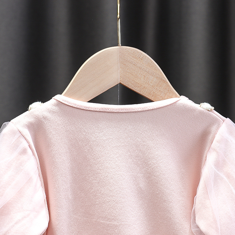 キッズファッション 白鳥刺繍とパール風飾り付きチュールワンピース