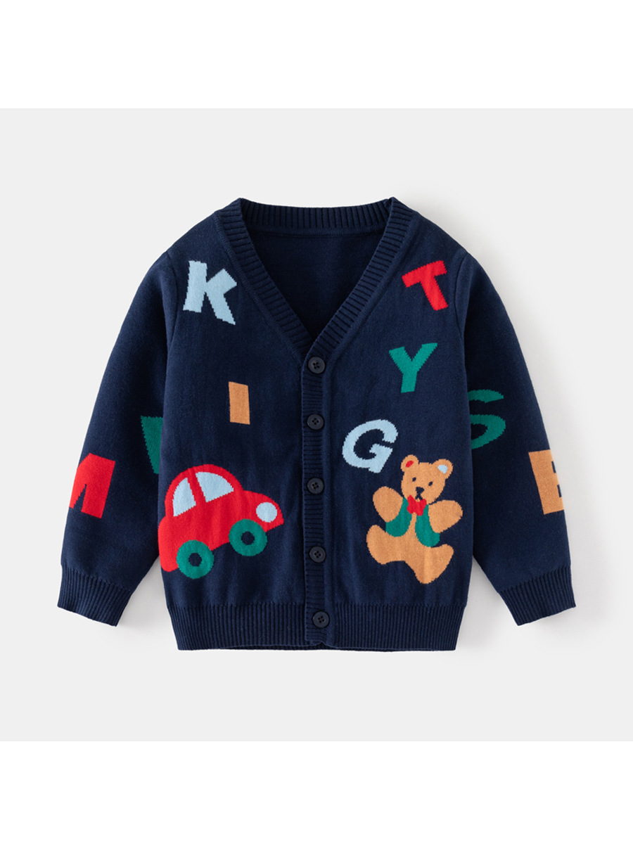 キッズファッション くま柄アルファベット刺繍カーディガン