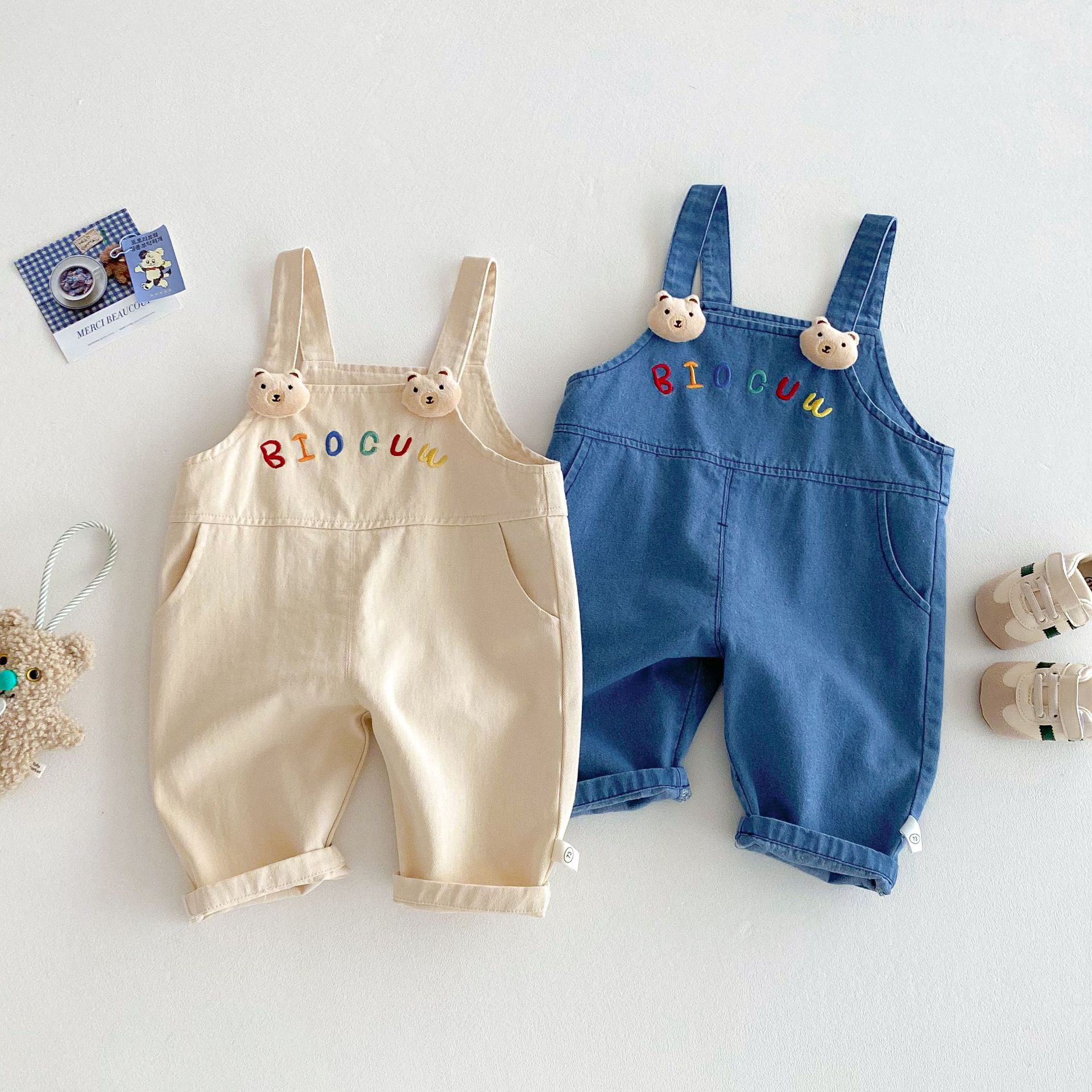 キッズファッション くま耳付きサロペットパンツ
