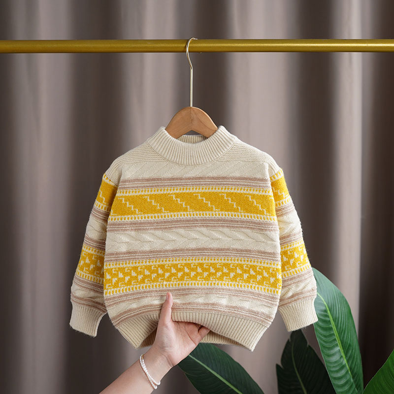 キッズファッション 北欧風ジャカード柄モックネックニットセーター
