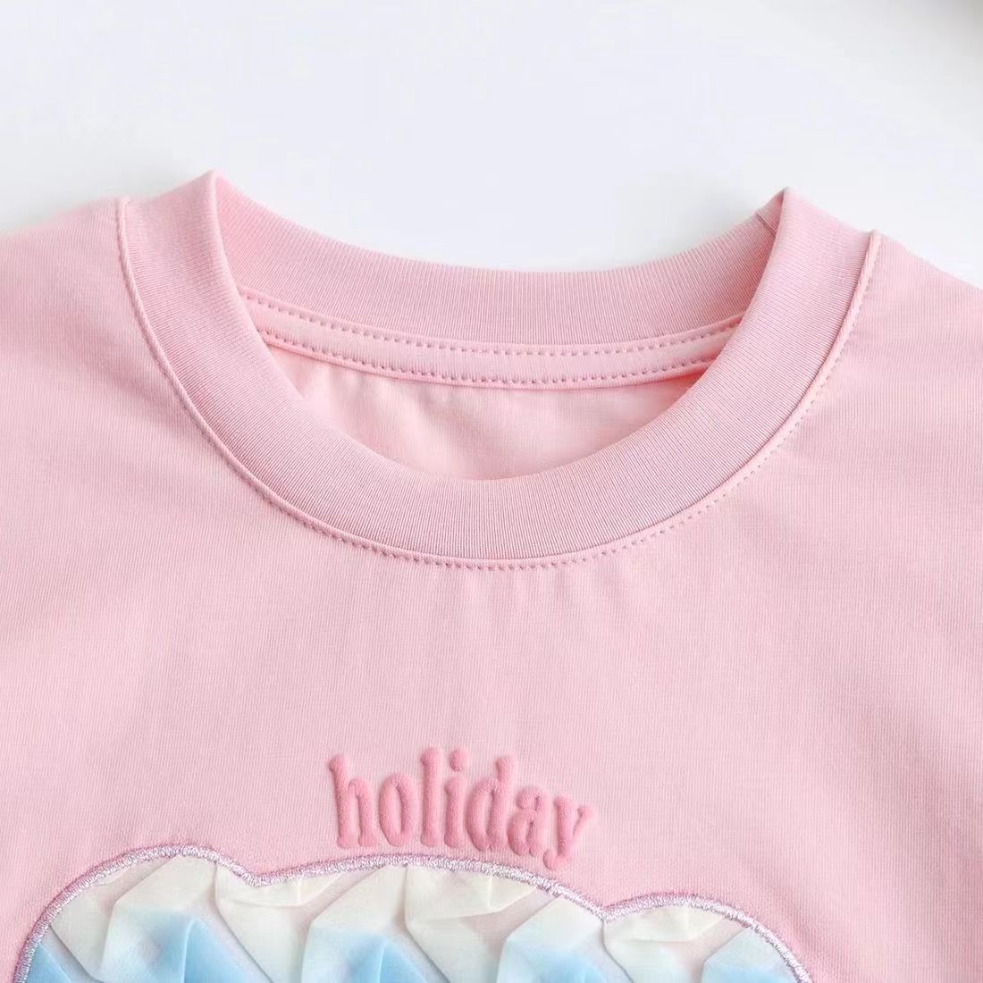 キッズファッション キルティング風アイスクリーム刺繍半袖Tシャツ