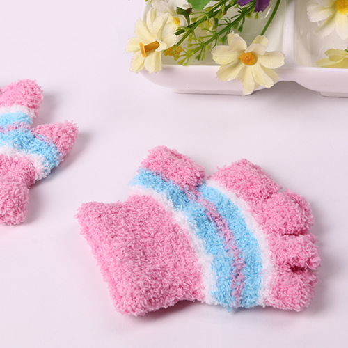キッズファッション もこもこボーダー手袋キッズ用防寒ニット手袋