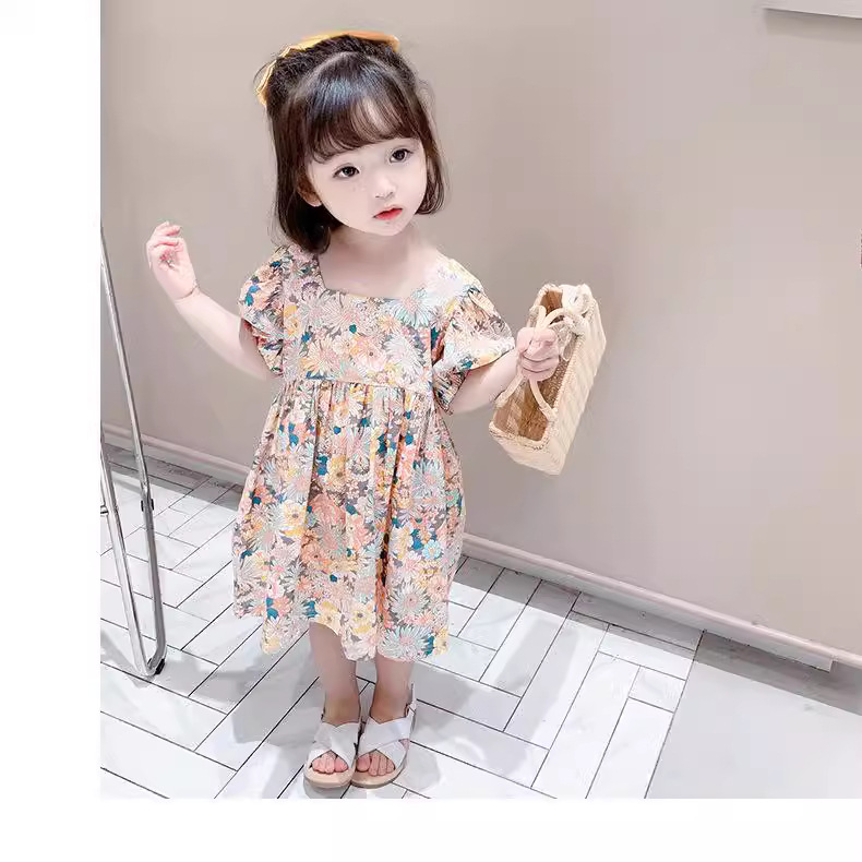 キッズファッション 花柄パフスリーブワンピース