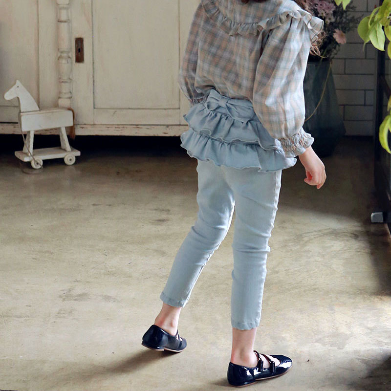 キッズファッション フリル付きスカート見せ七分丈パンツ