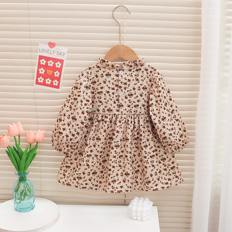 キッズファッション 小花柄パフスリーブリボンワンピース