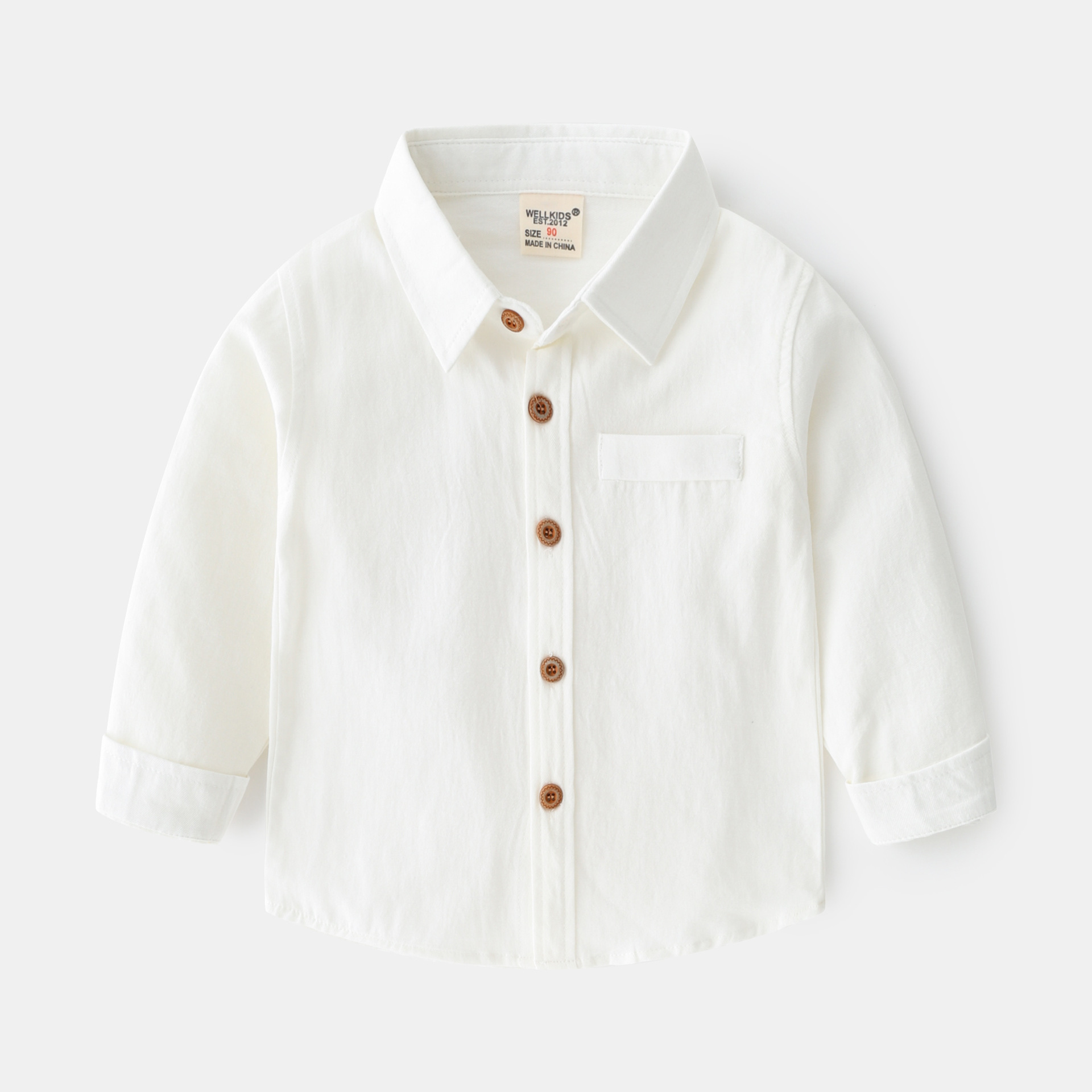 キッズファッション ナチュラル木製ボタン長袖シャツ
