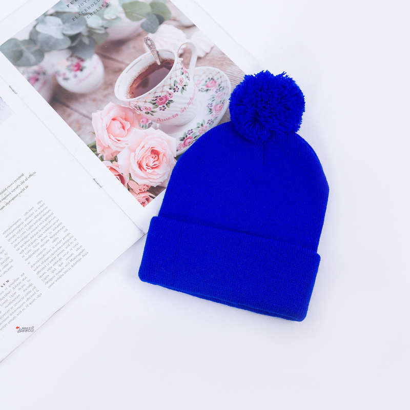 キッズファッション ふわふわボンボン付きキッズニット帽