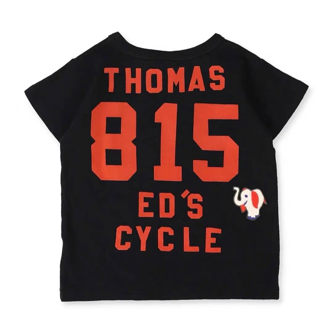 キッズファッション 象ワンポイント刺繍ナンバリング半袖Tシャツ