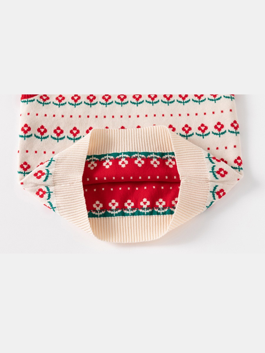 キッズファッション 花柄編み込み袖なしニットベスト