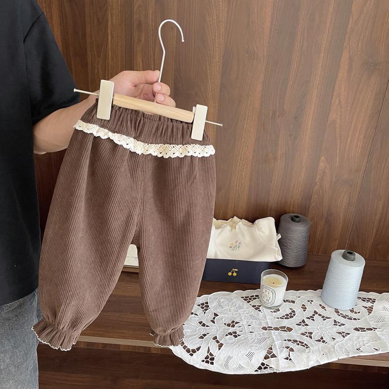 キッズファッション レース付きコーデュロイブルマ風パンツ