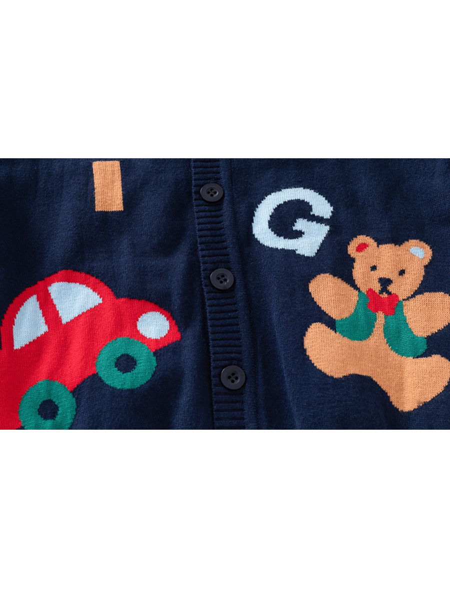キッズファッション くま柄アルファベット刺繍カーディガン