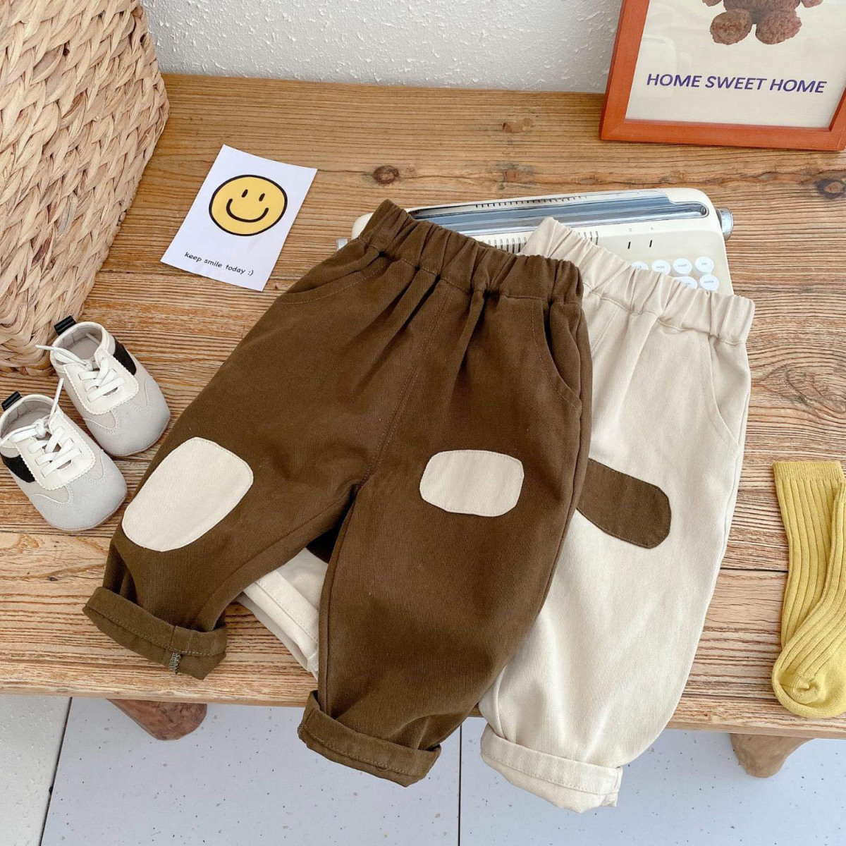 キッズファッション 可愛い膝あて付きゆったりサルエル風ベビーパンツ