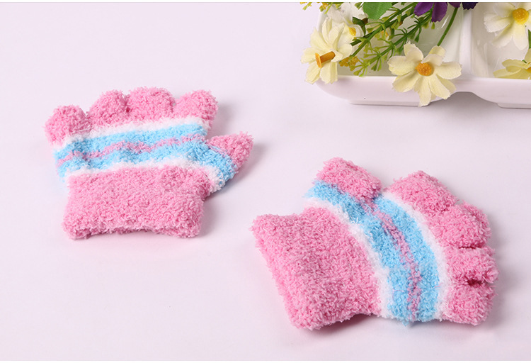 キッズファッション もこもこボーダー手袋キッズ用防寒ニット手袋