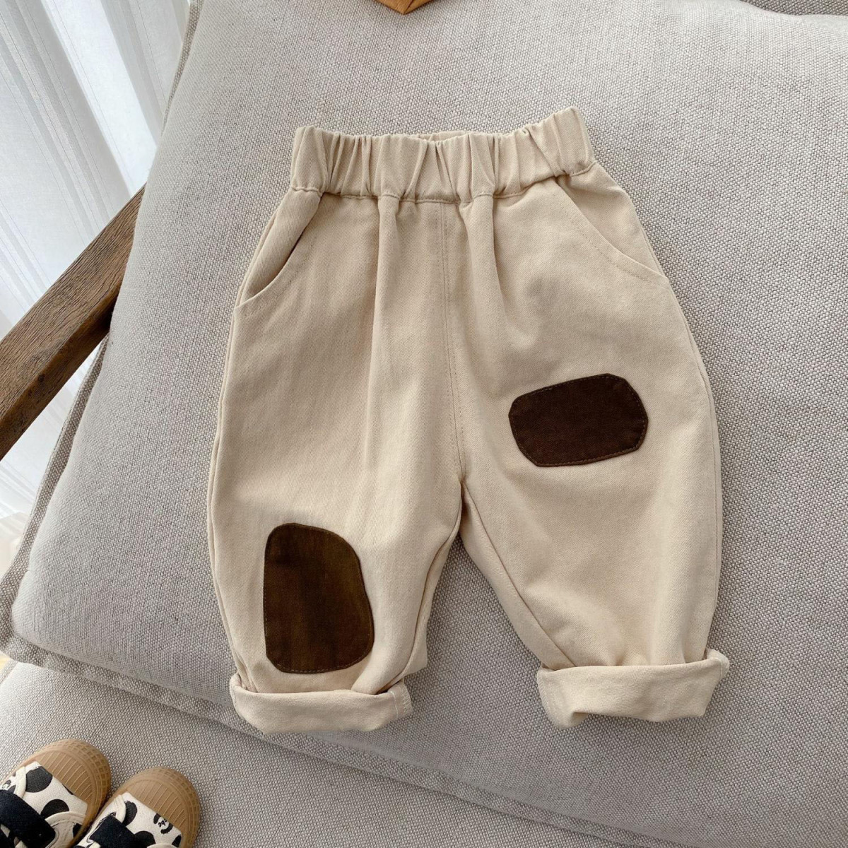 キッズファッション 可愛い膝あて付きゆったりサルエル風ベビーパンツ