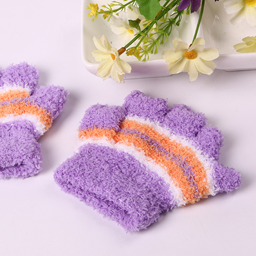 キッズファッション もこもこボーダー手袋キッズ用防寒ニット手袋