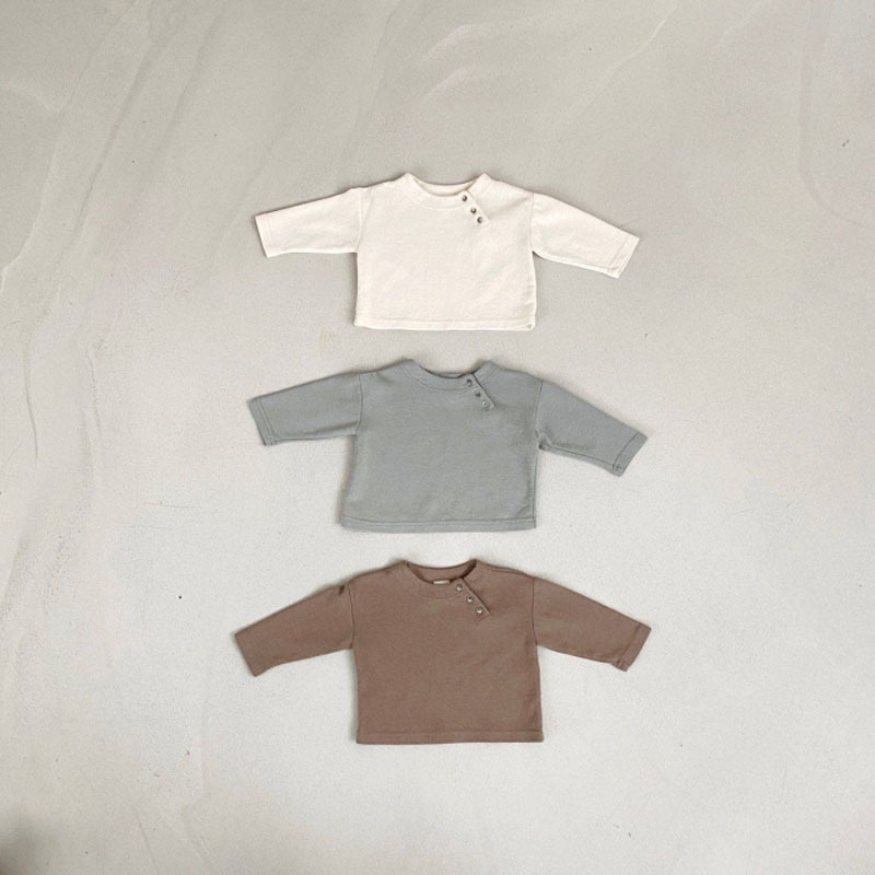 キッズファッション 丸襟ボタン付き長袖Tシャツ