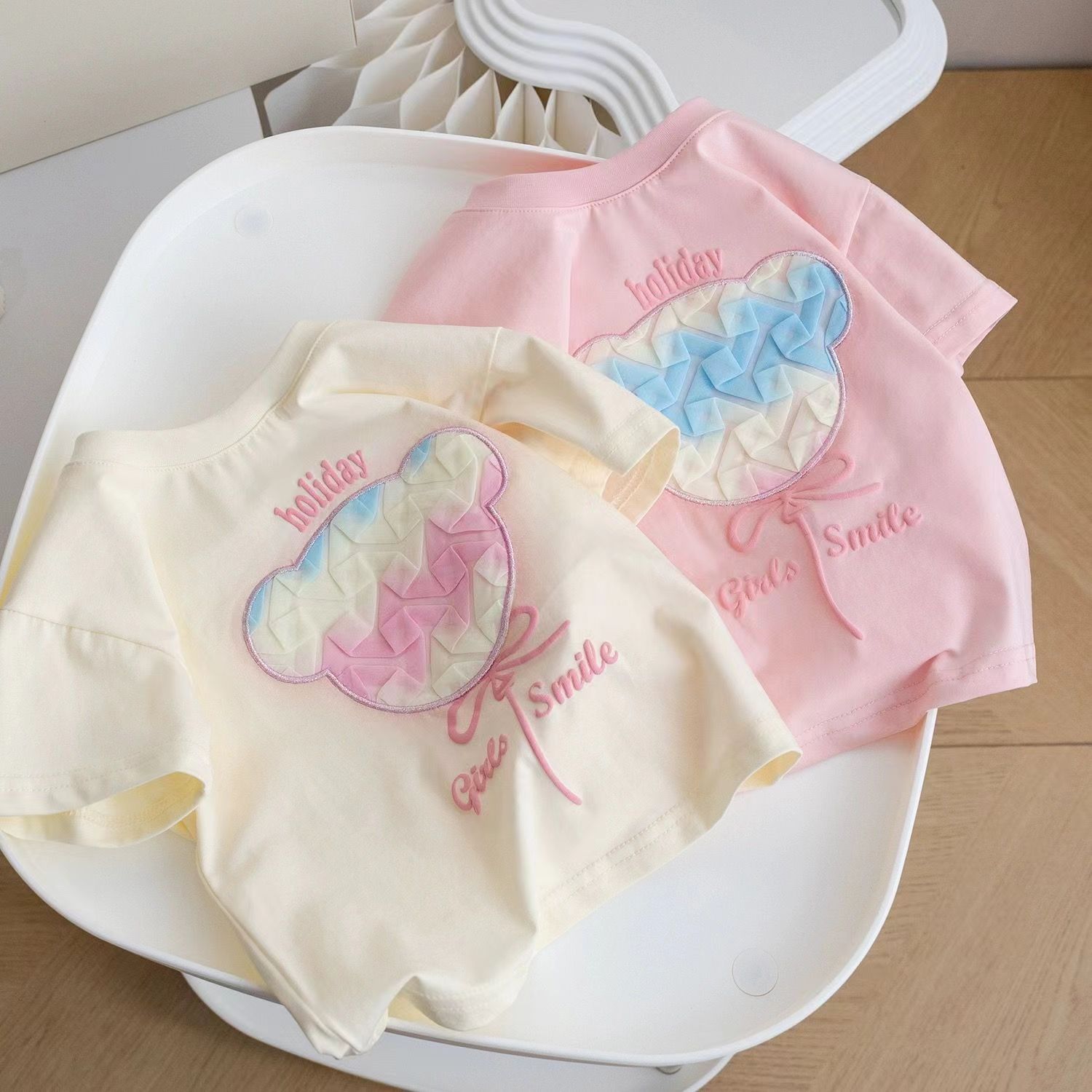 キッズファッション キルティング風アイスクリーム刺繍半袖Tシャツ