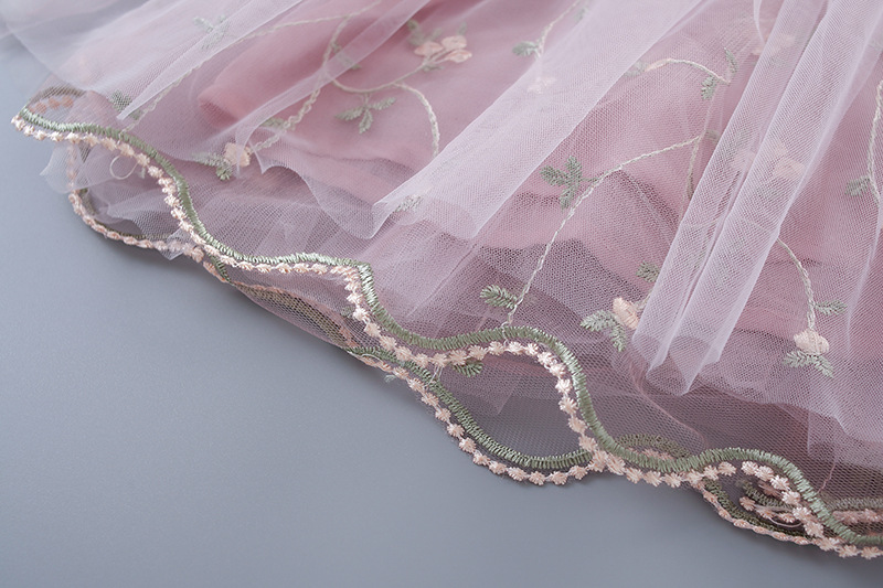 キッズファッション 花刺繍チュール長袖プリンセスドレス