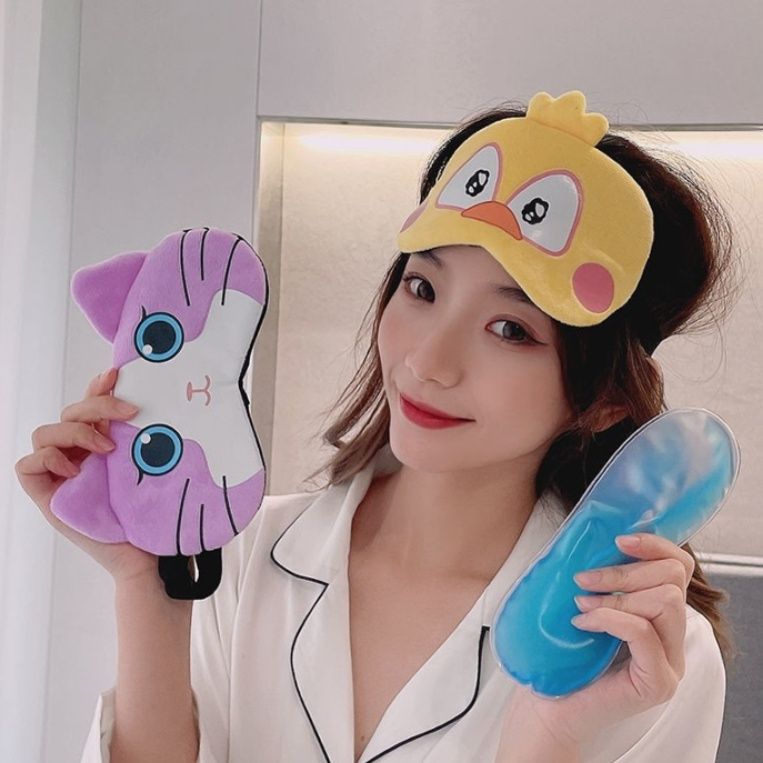 アイマスク 可愛い動物顔刺繍入りひんやりアイマスク