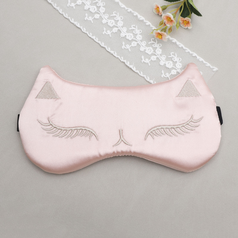 アイマスク 猫耳刺繍サテンホットアイマスク