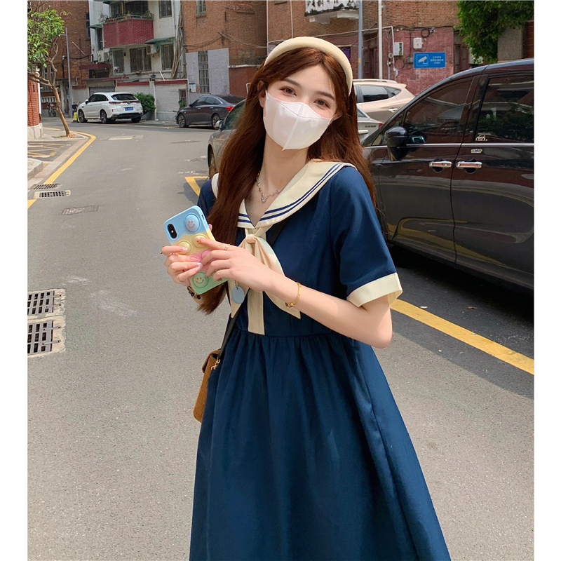 セーラー服 クラシック襟付き半袖セーラーワンピース