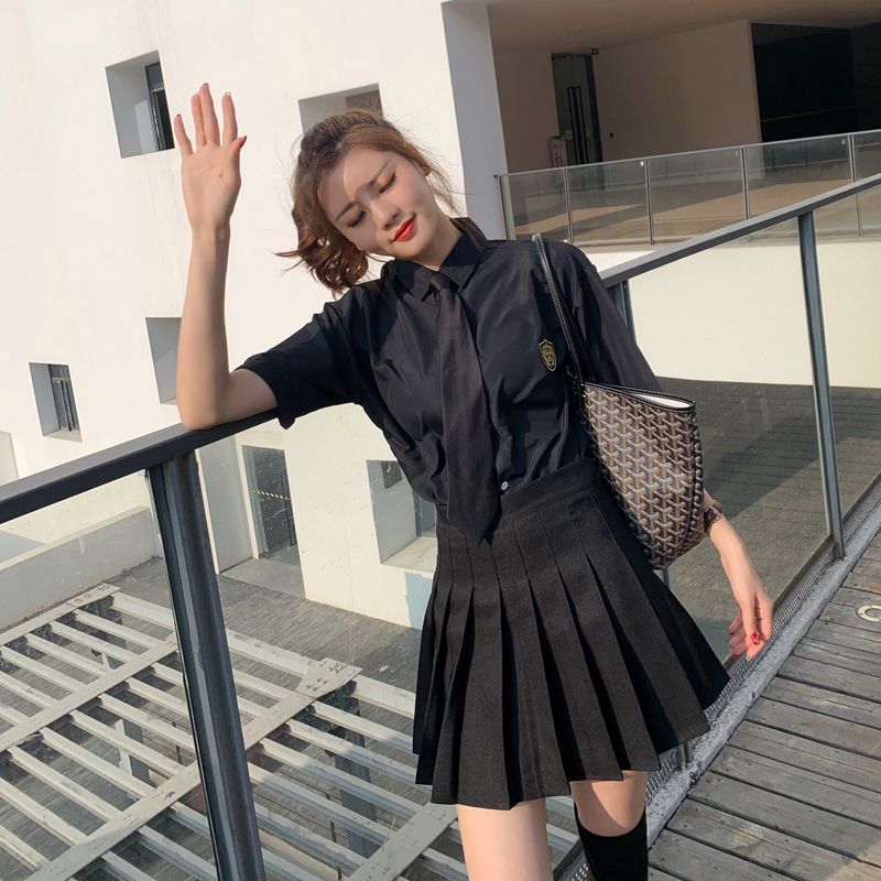 セーラー服 学園風ネクタイ付き半袖制服ブラウス