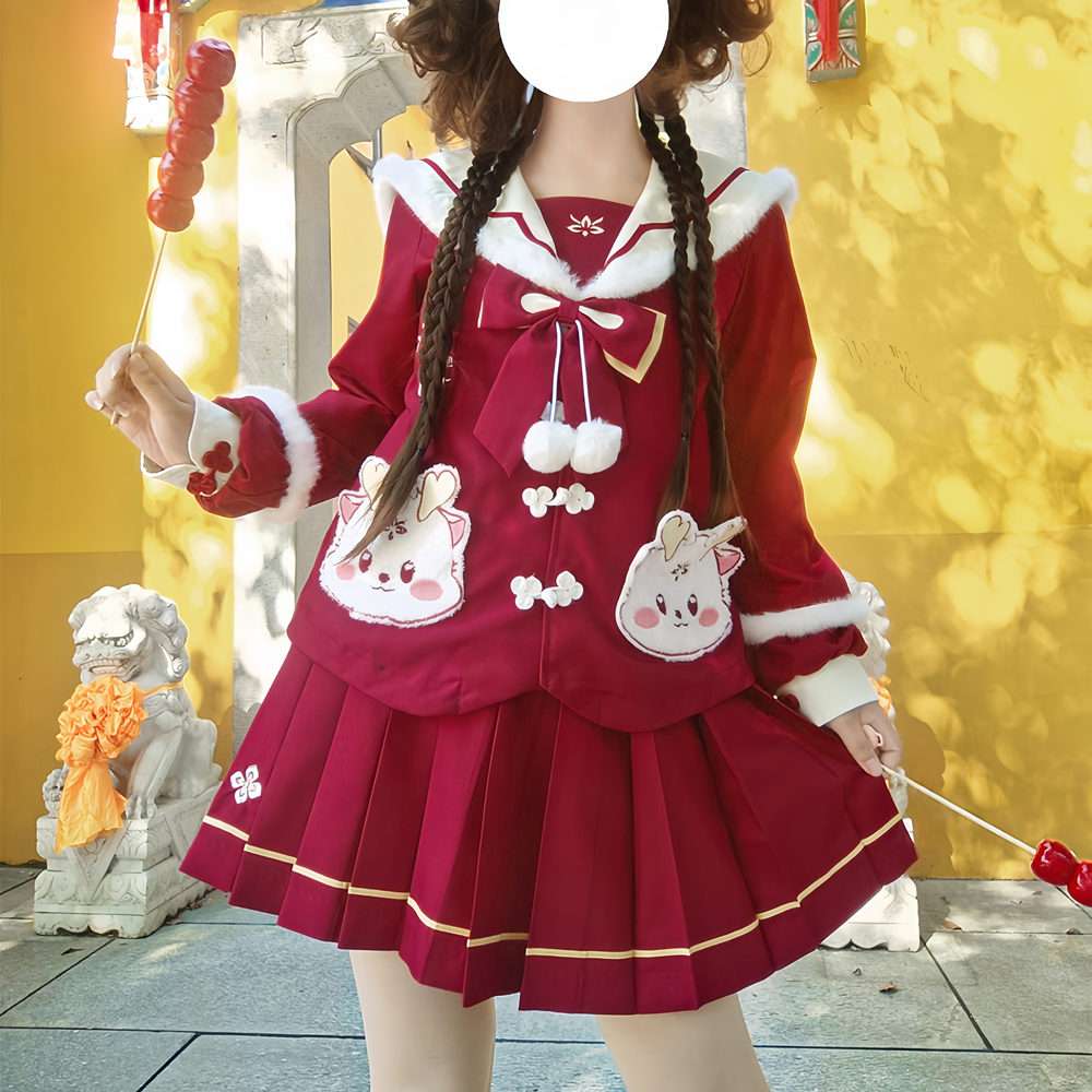 冬のかわいいウサギ柄セーラー服コスプレ衣装